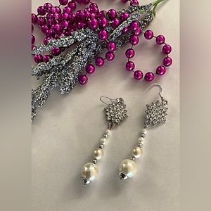 Pearls and Rhinestones. Perfect Wedding or Holiday Earrings. One of a Kind